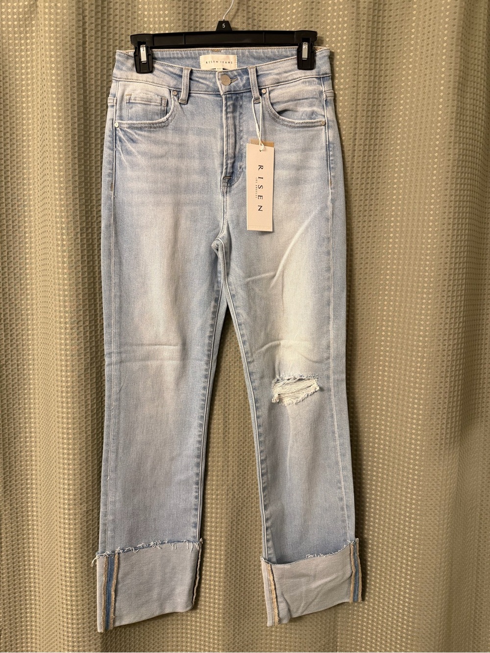 Risen Light Blue Distressed Ankle Jeans